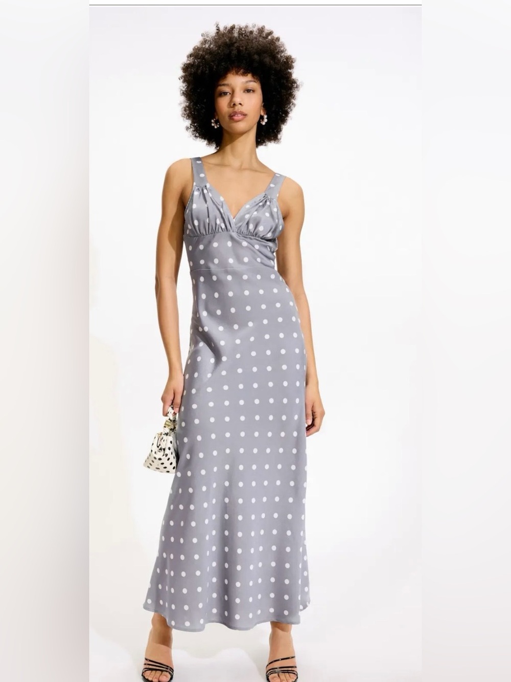 Weworewhat - Polka Dot V-Neck Slip Dress - Gray